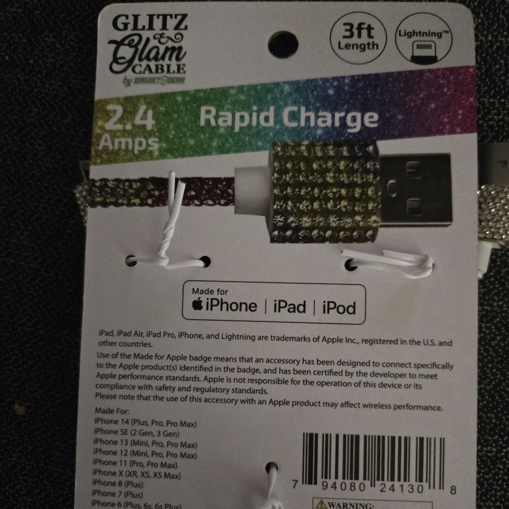 Glitz &Glam Rapid Charging 3ft cable IPhone IPad Ipod Hp🔥🔥🔥🥲
